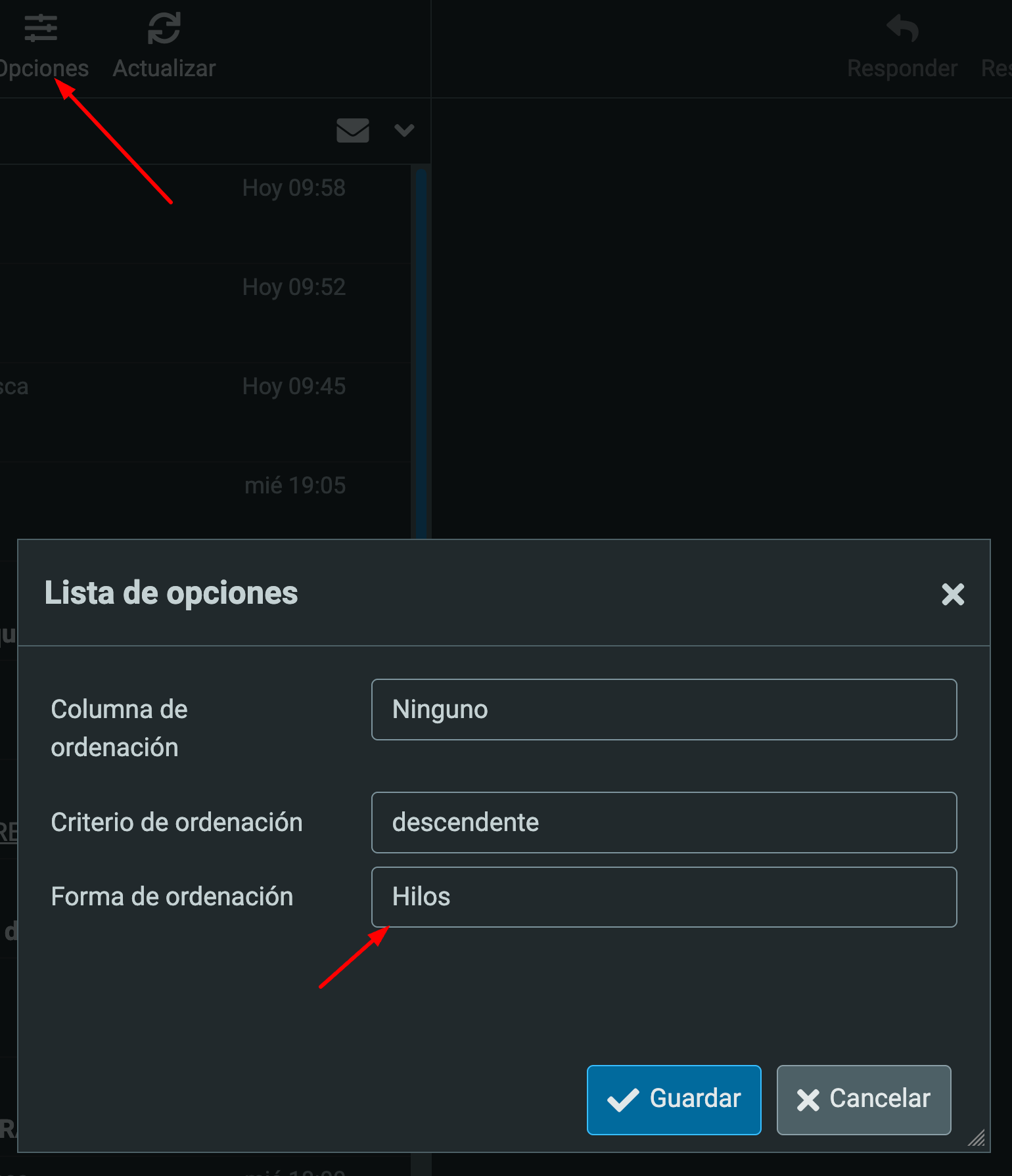 Mails ordenados como hilos