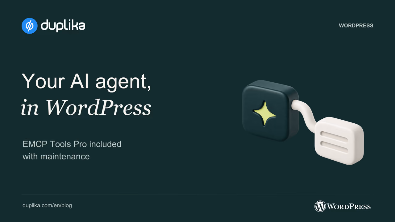 Your AI agent in WordPress. EMCP Tools Pro included with maintenance.