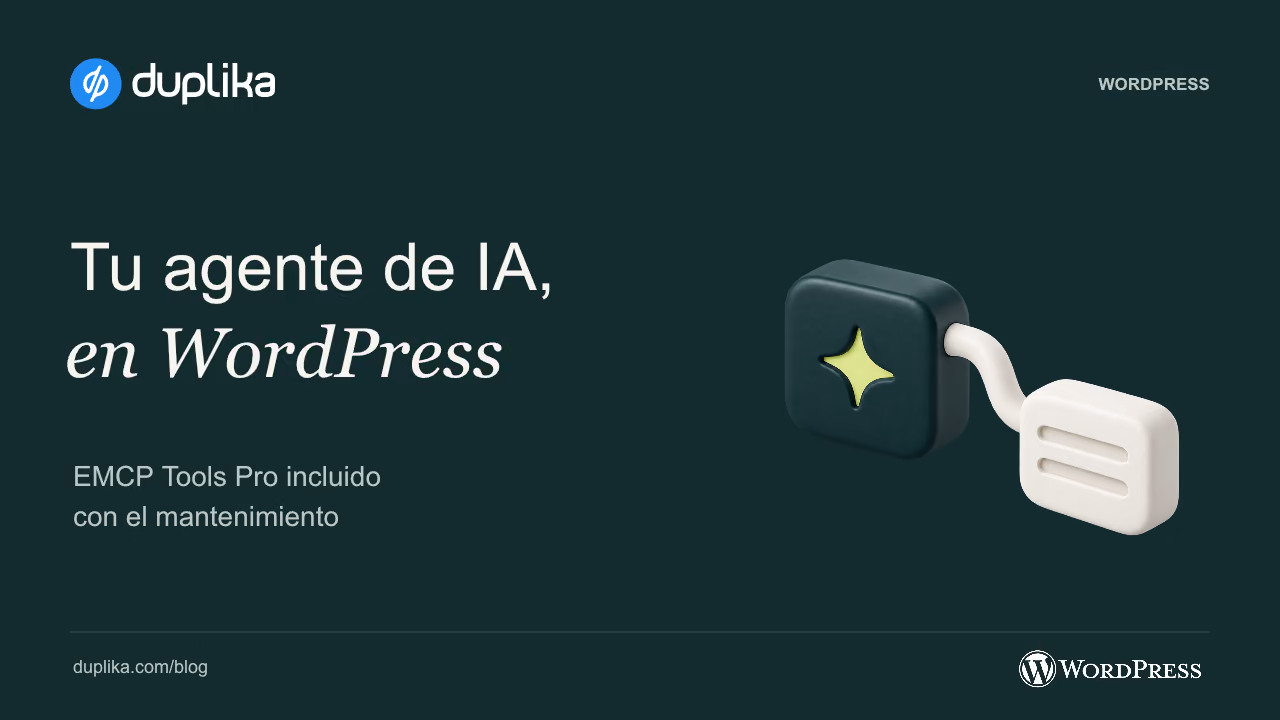 Tu agente de IA, en WordPress. EMCP Tools Pro incluido con el mantenimiento.