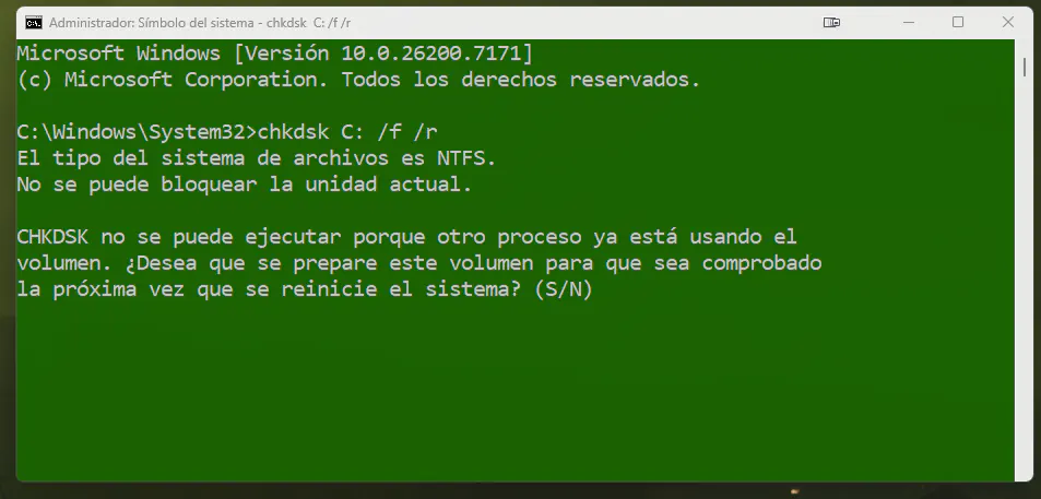 Chkdsk reinicio