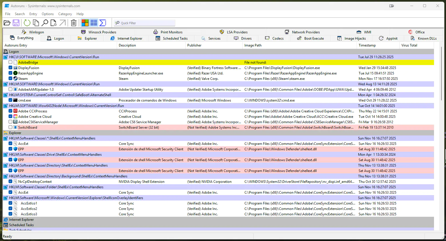 Deshabilitar programas autoruns