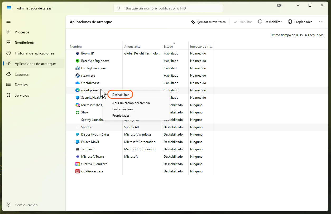 Deshabilitar programas inicio