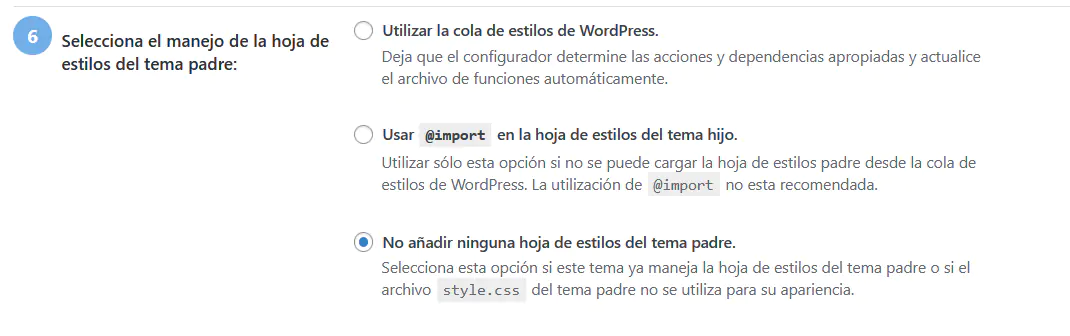 Opciones estilos tema padre