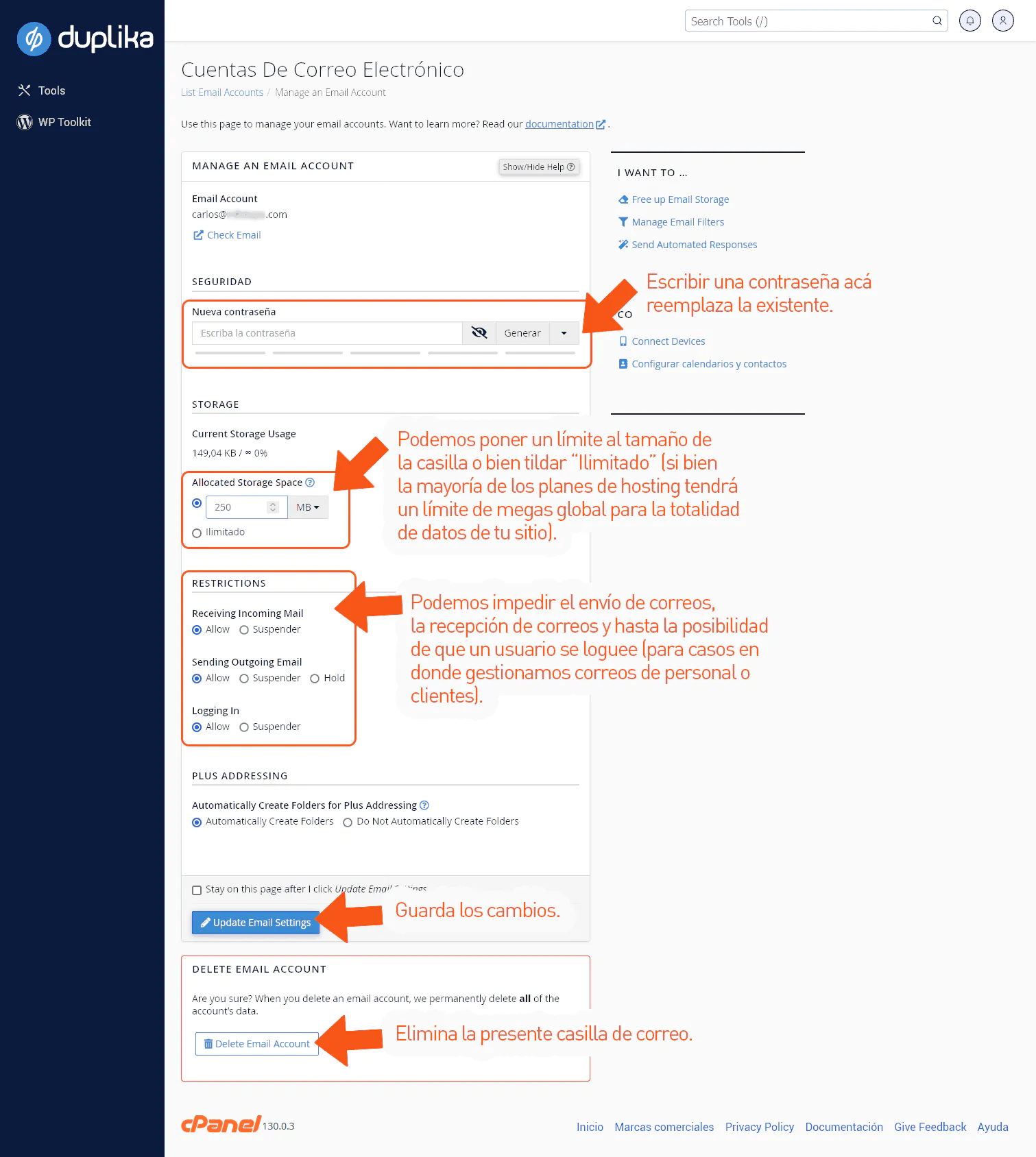 Configuracion correos cpanel