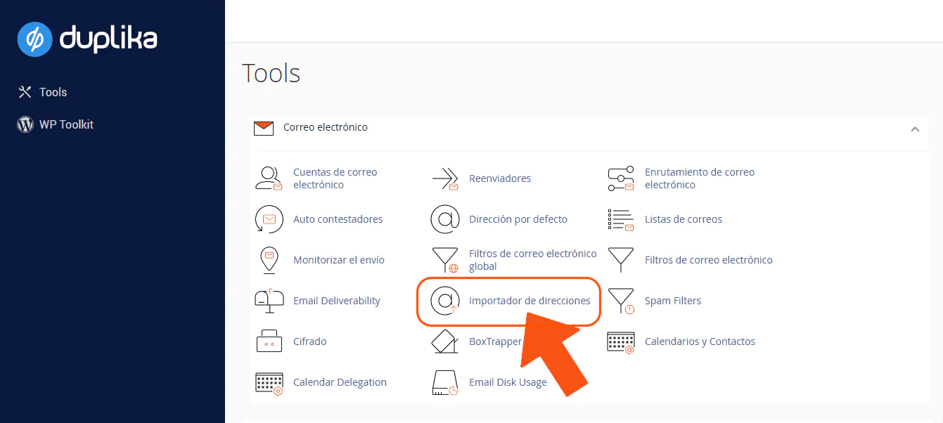 Importar direcciones correo cpanel