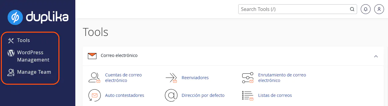 Menu cpanel