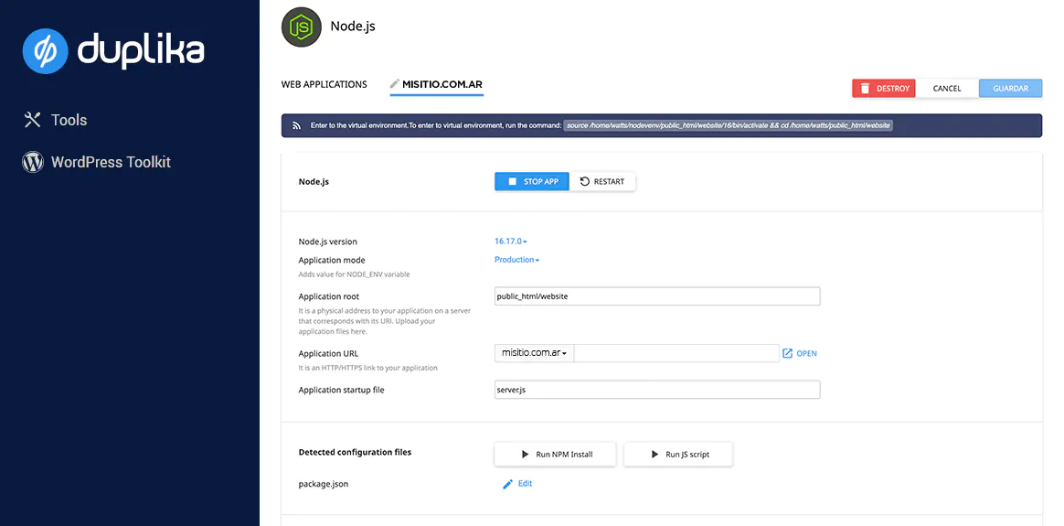 Nodejs Hosting Aplicaciones