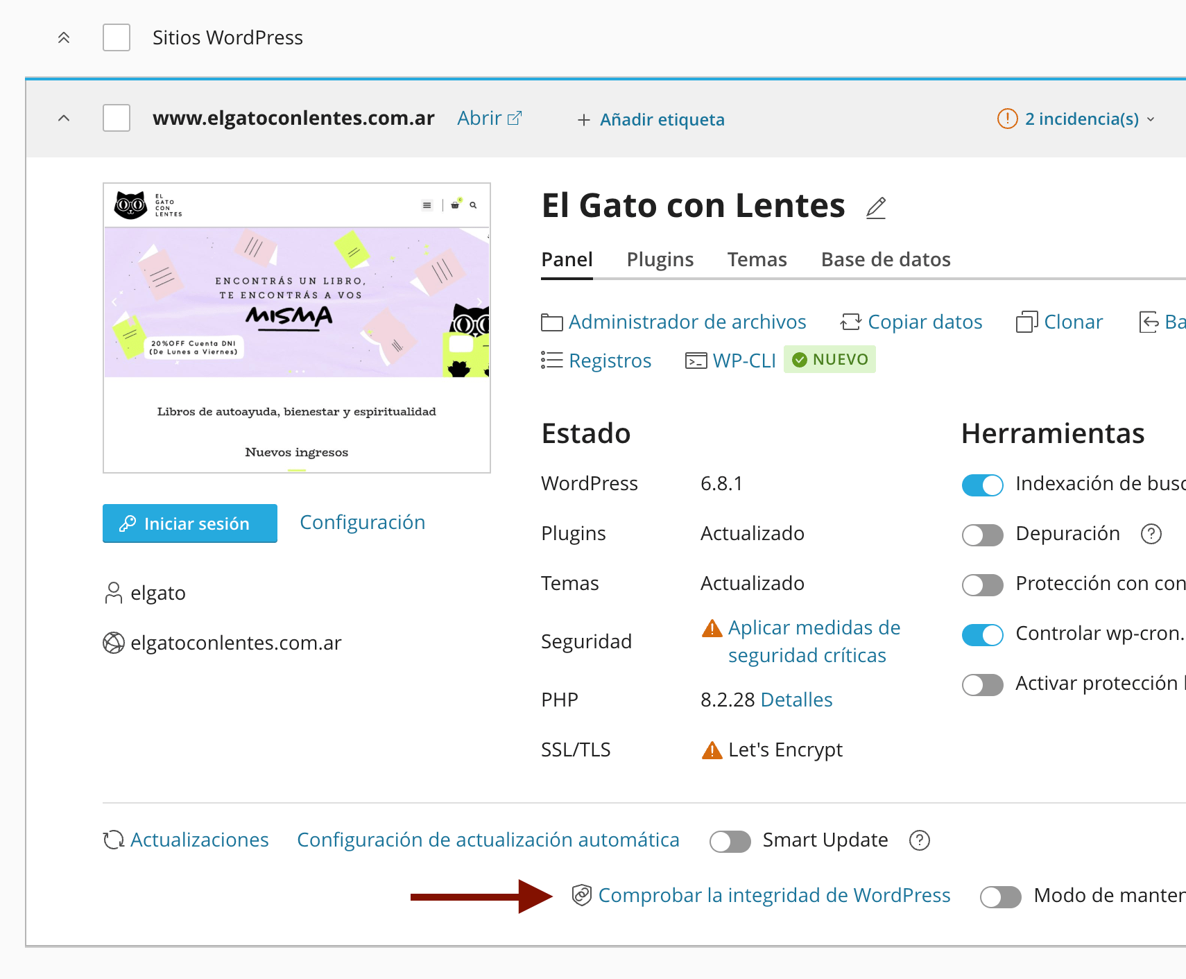 Comprobar integridad de WordPress