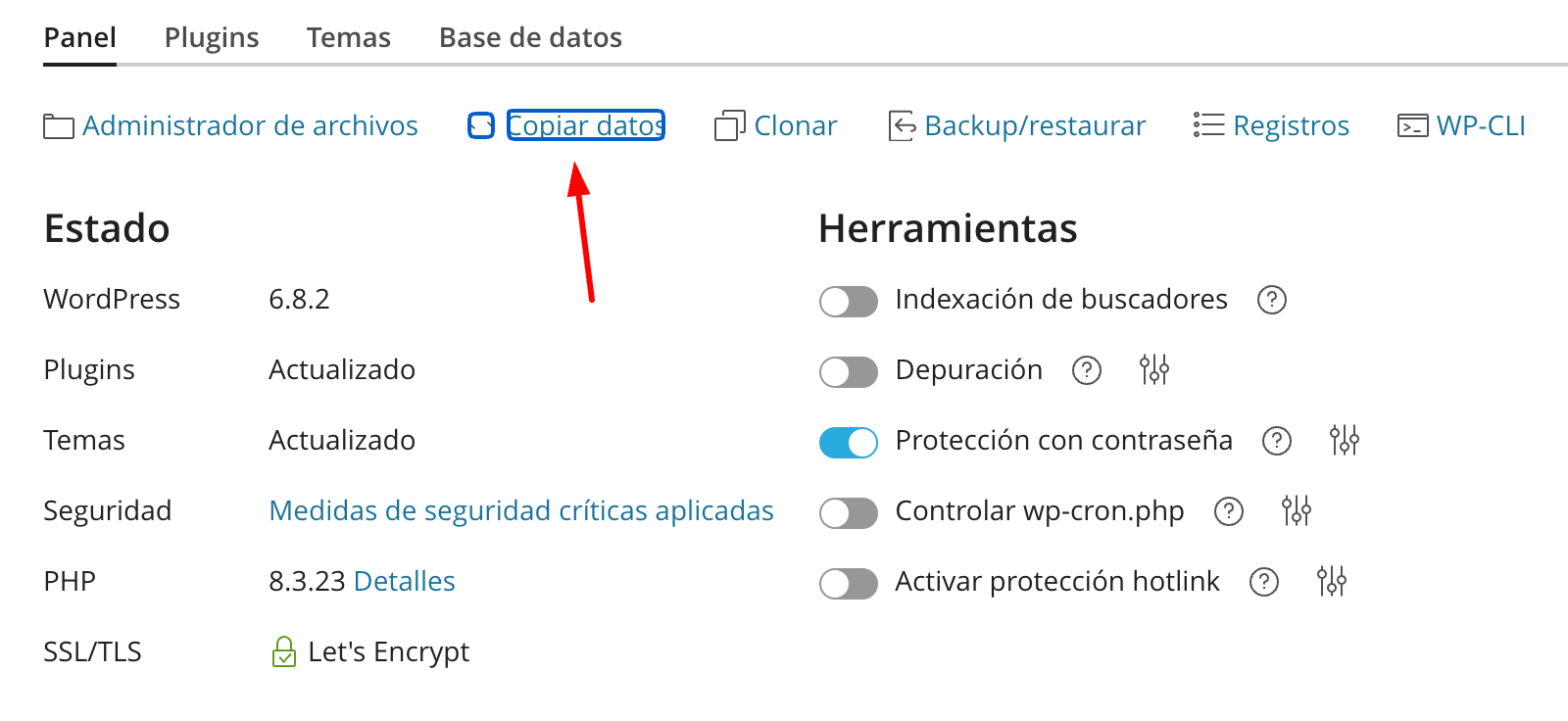 Wordpress management copiar datos