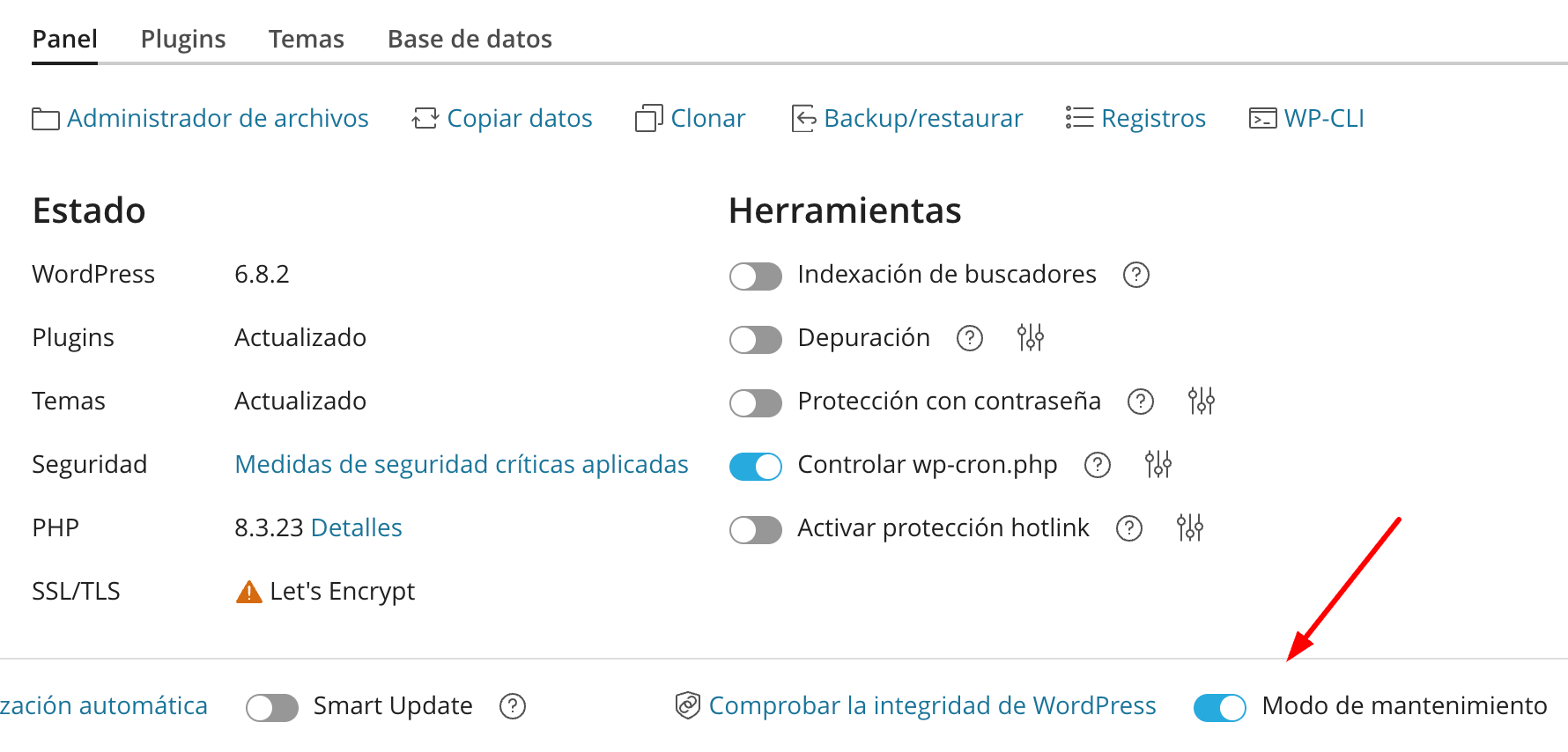 Activar modo de mantenimiento