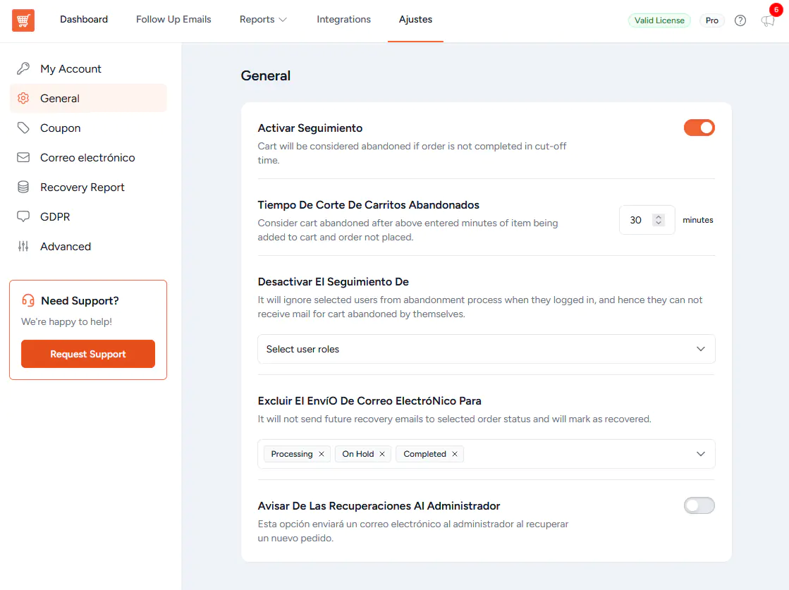 Cart abandonment recovery ajustes